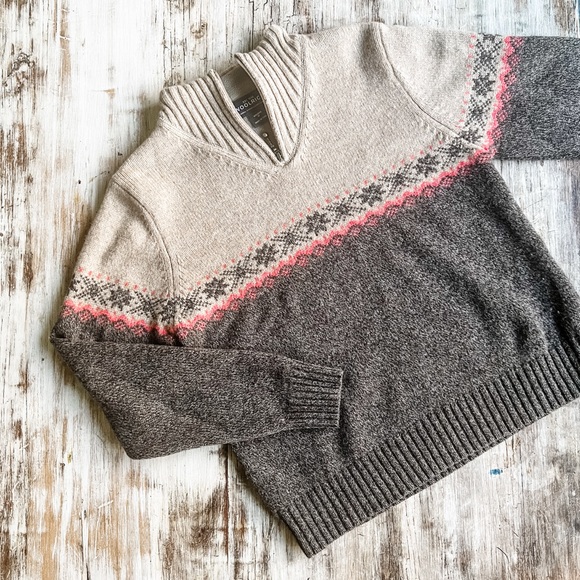 Woolrich Fair Isle Wool Zip Neck Sweater Hickory M - Picture 7 of 9